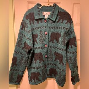 Vintage green and black bear cardigan